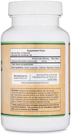 Ácido Hialurónico Double Wood Supplements, 180 Cápsulas (100 mg por Cápsula) - imagen 3