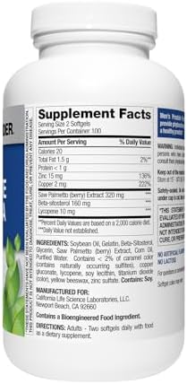 Fórmula Prostatica para Hombres Nature's Wonder con Saw Palmetto, Beta-Sitosterol y Licopeno, 200 Softgels, Suministro para 100 Días - imagen 6