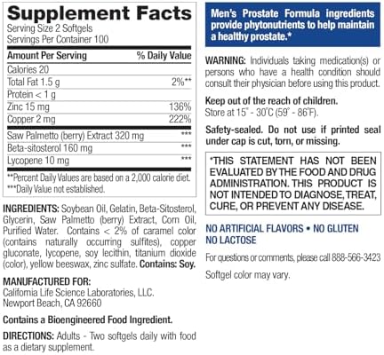 Fórmula Prostatica para Hombres Nature's Wonder con Saw Palmetto, Beta-Sitosterol y Licopeno, 200 Softgels, Suministro para 100 Días - imagen 7