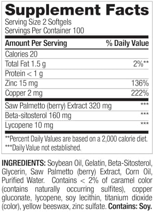 Fórmula Prostatica para Hombres Nature's Wonder con Saw Palmetto, Beta-Sitosterol y Licopeno, 200 Softgels, Suministro para 100 Días - imagen 8
