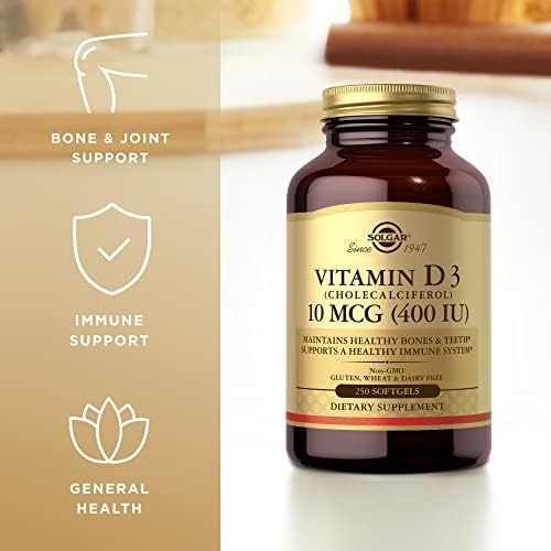 Solgar Vitamina D3 (Colecalciferol) 10 mcg (400 UI) - 250 Softgels - Apoya Huesos y Dientes Saludables - Sistema Inmunológico - Sin GMO, Sin Gluten, - imagen 4