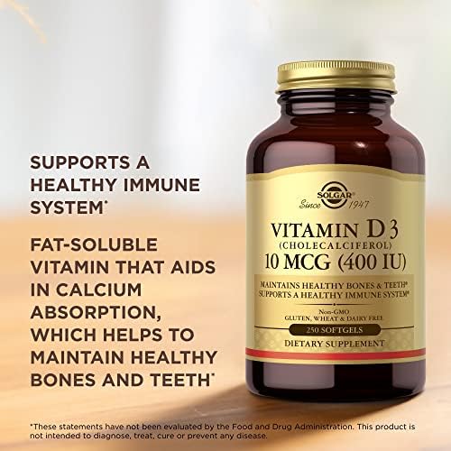 Solgar Vitamina D3 (Colecalciferol) 10 mcg (400 UI) - 250 Softgels - Apoya Huesos y Dientes Saludables - Sistema Inmunológico - Sin GMO, Sin Gluten, - imagen 5