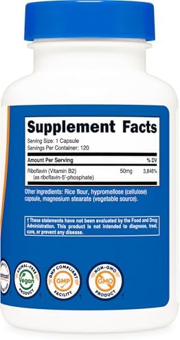 Nutricost R-5-P (Riboflavina-5-Fosfato) 50 MG, 120 Cápsulas - Vegano, Sin OGM - imagen 5