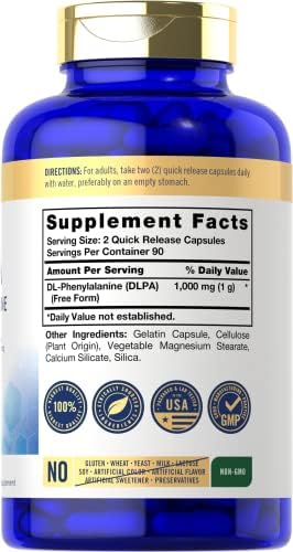 Carlyle DL-Fenilalanina | 1000mg | 180 Cápsulas | Suplemento Libre de OGM y Gluten | Fórmula en Forma Libre de DLPA - imagen 2