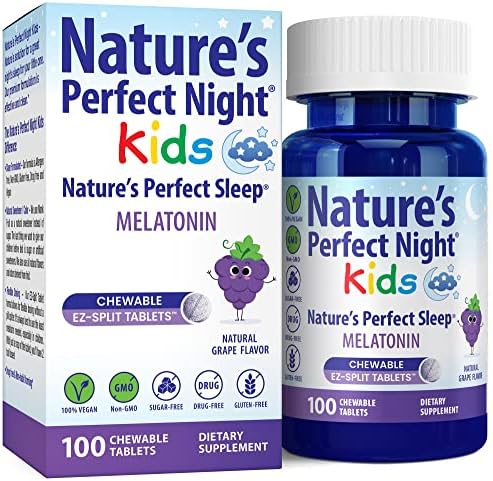 Nature's Perfect Night Niños | Melatonina 1mg | 100 Tabletas Masticables | Sabor Natural a Uva | Sin Azúcar | Vegano | Sin Gluten | Sin Medicamentos - imagen 1