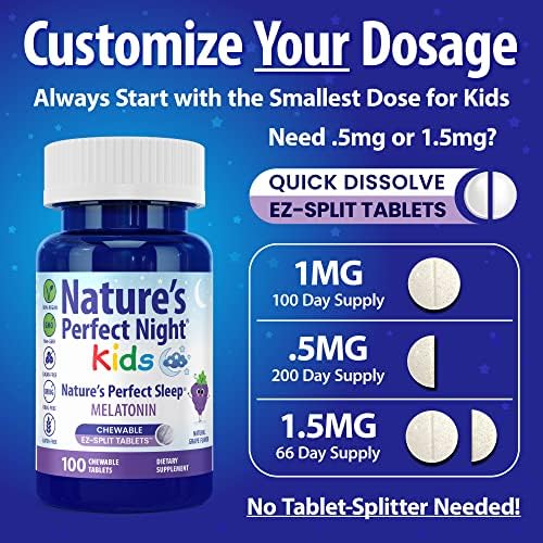 Nature's Perfect Night Niños | Melatonina 1mg | 100 Tabletas Masticables | Sabor Natural a Uva | Sin Azúcar | Vegano | Sin Gluten | Sin Medicamentos - imagen 5
