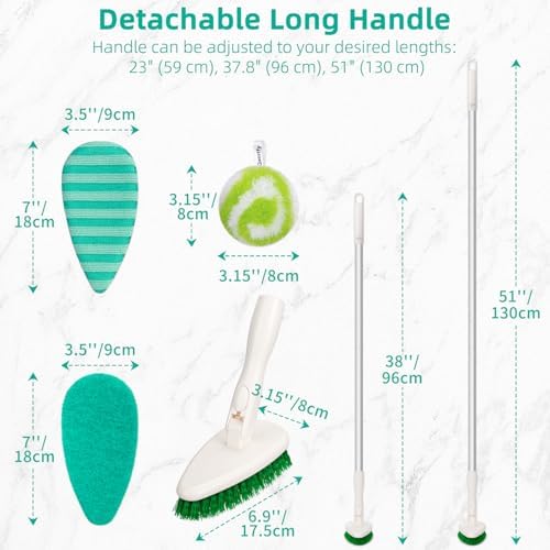Cepillo de limpieza para baño Qaestfy 4 en 1, cepillo para bañera de 51'' con mango largo, cerdas suaves y duras, limpiador de ducha sin rayones. - imagen 2