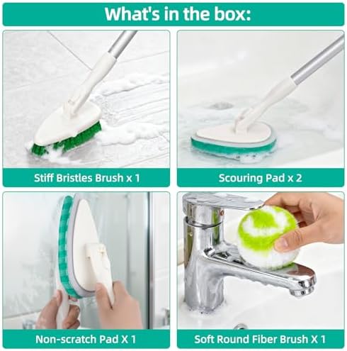 Cepillo de limpieza para baño Qaestfy 4 en 1, cepillo para bañera de 51'' con mango largo, cerdas suaves y duras, limpiador de ducha sin rayones. - imagen 3