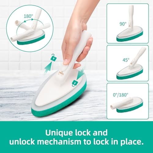 Cepillo de limpieza para baño Qaestfy 4 en 1, cepillo para bañera de 51'' con mango largo, cerdas suaves y duras, limpiador de ducha sin rayones. - imagen 4