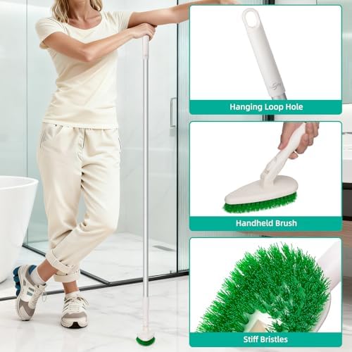 Cepillo de limpieza para baño Qaestfy 4 en 1, cepillo para bañera de 51'' con mango largo, cerdas suaves y duras, limpiador de ducha sin rayones. - imagen 5