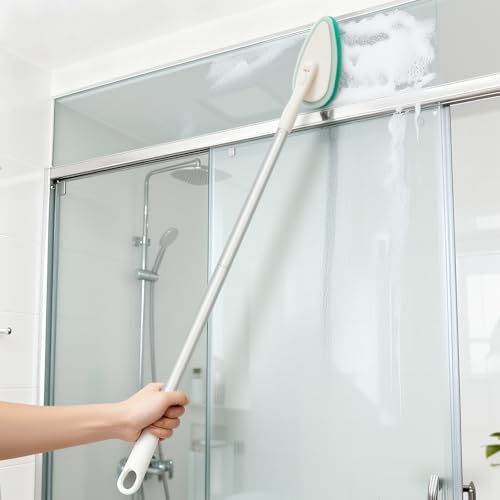 Cepillo de limpieza para baño Qaestfy 4 en 1, cepillo para bañera de 51'' con mango largo, cerdas suaves y duras, limpiador de ducha sin rayones. - imagen 7