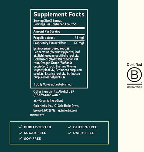 Spray de Garganta Echinacea Goldenseal Propolis de Gaia Herbs - Apoyo Inmunológico y Salud de la Garganta - Con Regaliz, Tomillo, Echinacea, Menta y - imagen 3