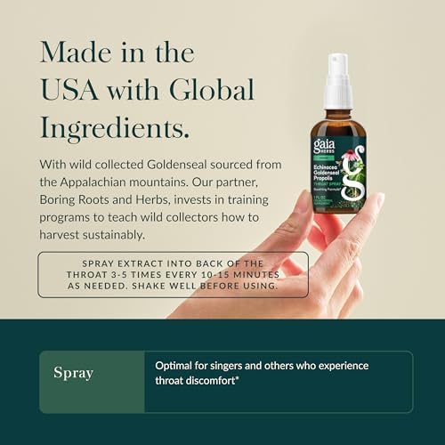 Spray de Garganta Echinacea Goldenseal Propolis de Gaia Herbs - Apoyo Inmunológico y Salud de la Garganta - Con Regaliz, Tomillo, Echinacea, Menta y - imagen 4