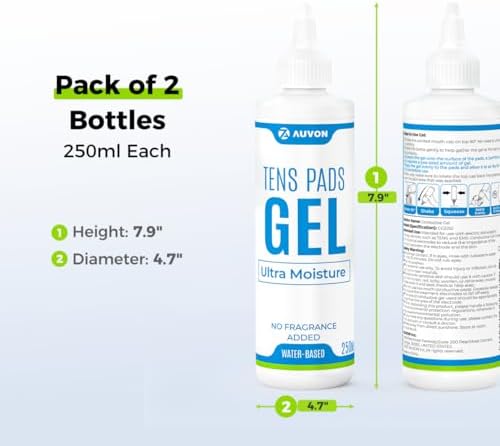 Gel Conductor Profesional AUVON para Almohadillas TENS, Gel Electrodos Sin Olor, Hidratación Óptima para Estimulador Muscular y EMS, 2 x 250ml - imagen 7