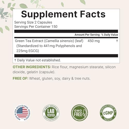 Micro Ingredients Extracto de Té Verde Extra Fuerte, 300 Cápsulas | Suministro para 5 Meses | Suplemento Antioxidante de Polifenoles para Piel, - imagen 2