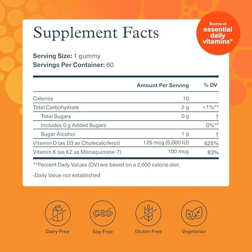 Youtheory K2D3 - Suplemento para Huesos y Corazón - Vitamina D3 y K2 - Sin Lácteos, Soja ni Gluten - Durazno, 60 Gomas Vegetarianas - imagen 2