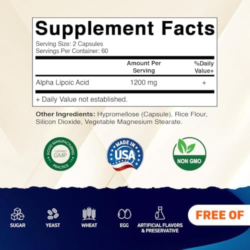 Ácido Lipoico Vitamatic 1200mg por Porción, 120 Cápsulas - Sin Gluten, Cápsulas Vegetarianas, Sin Soja y No Transgénico - imagen 2