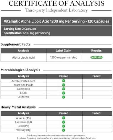 Ácido Lipoico Vitamatic 1200mg por Porción, 120 Cápsulas - Sin Gluten, Cápsulas Vegetarianas, Sin Soja y No Transgénico - imagen 3