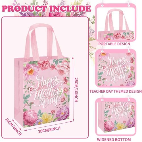 VDESFUEBY 20 Piezas de Bolsas de Regalo Tote para el Día de las Madres con Asas, Florales, No Tejidas, para Fiestas Temáticas de la Mejor Mamá - imagen 2