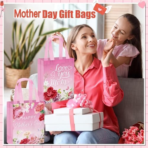 VDESFUEBY 20 Piezas de Bolsas de Regalo Tote para el Día de las Madres con Asas, Florales, No Tejidas, para Fiestas Temáticas de la Mejor Mamá - imagen 3