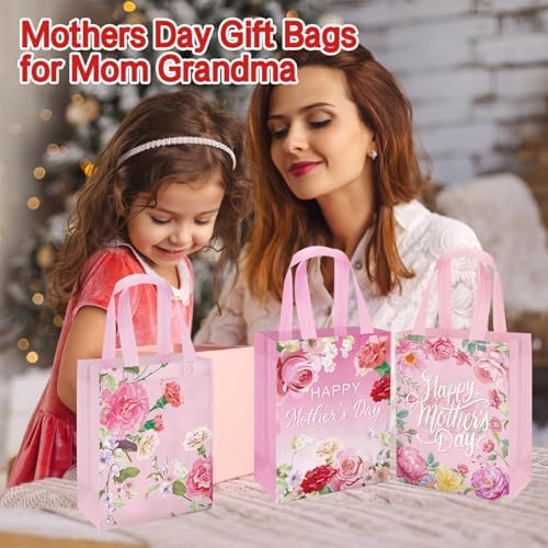 VDESFUEBY 20 Piezas de Bolsas de Regalo Tote para el Día de las Madres con Asas, Florales, No Tejidas, para Fiestas Temáticas de la Mejor Mamá - imagen 4