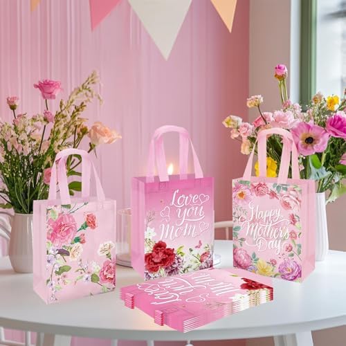 VDESFUEBY 20 Piezas de Bolsas de Regalo Tote para el Día de las Madres con Asas, Florales, No Tejidas, para Fiestas Temáticas de la Mejor Mamá - imagen 5