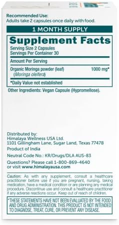 Himalaya Moringa - Suplemento Herbal Antioxidante para Bienestar y Vitalidad, Vegano, No Transgénico, Sin Gluten, 1000 mg, 60 Cápsulas - imagen 2