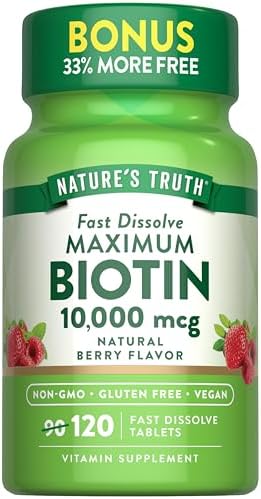 Biotina Nature's Truth 10000mcg | 120 Tabletitas de Disolución Rápida | Máxima Potencia | Sabor Natural a Baya | Suplemento Vegano, No GMO y Sin - imagen 1