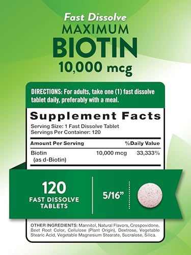 Biotina Nature's Truth 10000mcg | 120 Tabletitas de Disolución Rápida | Máxima Potencia | Sabor Natural a Baya | Suplemento Vegano, No GMO y Sin - imagen 2