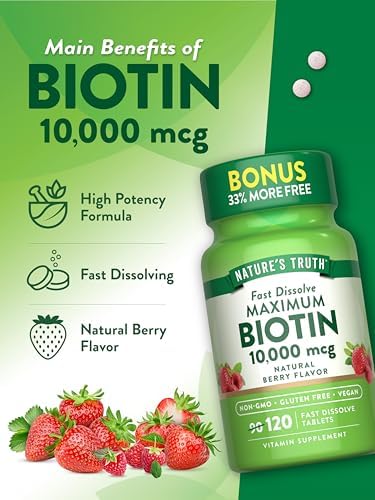 Biotina Nature's Truth 10000mcg | 120 Tabletitas de Disolución Rápida | Máxima Potencia | Sabor Natural a Baya | Suplemento Vegano, No GMO y Sin - imagen 5