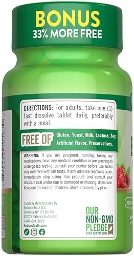 Biotina Nature's Truth 10000mcg | 120 Tabletitas de Disolución Rápida | Máxima Potencia | Sabor Natural a Baya | Suplemento Vegano, No GMO y Sin - imagen 7