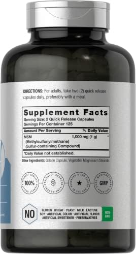 Cápsulas de Suplemento MSM Horbäach | 1000mg | 250 Contenido | Fórmula Sin OGM y Libre de Gluten | Metilsulfonilmetano - imagen 2
