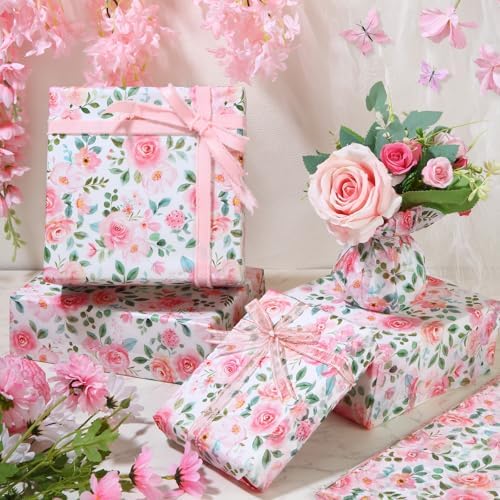 Papel de Seda Floral SUMMORO de 100 Hojas en Rosa para Regalos, 20 x 14 Pulgadas, Ideal para Bodas, Cumpleaños y Días Especiales - imagen 3