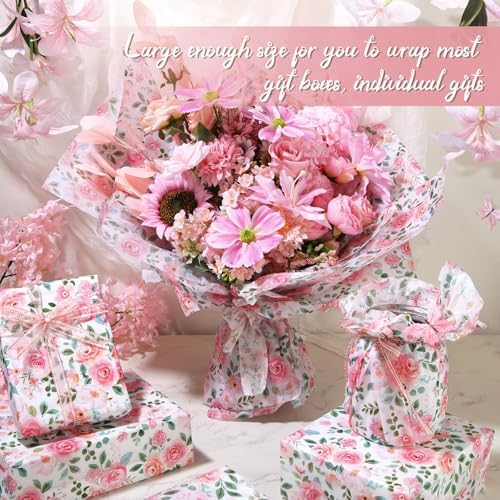 Papel de Seda Floral SUMMORO de 100 Hojas en Rosa para Regalos, 20 x 14 Pulgadas, Ideal para Bodas, Cumpleaños y Días Especiales - imagen 5