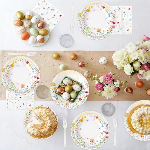 Set de 100 Platos de Papel, Tenedores y Servilletas de Flores Silvestres, Suministros Desechables para Fiestas de Verano, Baby Shower, Bodas y - imagen 7