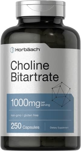 Suplemento de Colina Bitartrato Horbaach | 1000mg | 250 Cápsulas | Alta Potencia | Sin OGM, Libre de Gluten - imagen 1