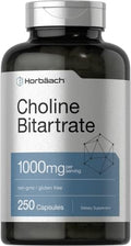 Suplemento de Colina Bitartrato Horbaach | 1000mg | 250 Cápsulas | Alta Potencia | Sin OGM, Libre de Gluten - imagen 1