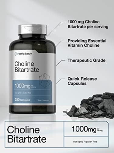 Suplemento de Colina Bitartrato Horbaach | 1000mg | 250 Cápsulas | Alta Potencia | Sin OGM, Libre de Gluten - imagen 3