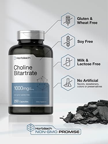 Suplemento de Colina Bitartrato Horbaach | 1000mg | 250 Cápsulas | Alta Potencia | Sin OGM, Libre de Gluten - imagen 4