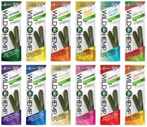 Wild Natural Wraps - Paquete de Prueba Deluxe - 12 Paquetes con 48 Wraps - Sabores: Russian Cream, Razzletaz, Gelato, Honey Lemon, Island Twist, - imagen 1