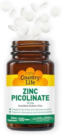 Country Life Zinc Picolinate 25 mg - Suplemento de Zinc de Alta Absorción para Inmunidad, Salud Prostática y Bienestar Celular - 100 Tabletas Veganas - imagen 6