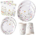 Platos y Servilletas de Papel Silvestre 96PCS, Desechables con Flores para Bautizo, Fiesta en el Jardín, Boda, Día de las Madres, Fiesta de - imagen 1