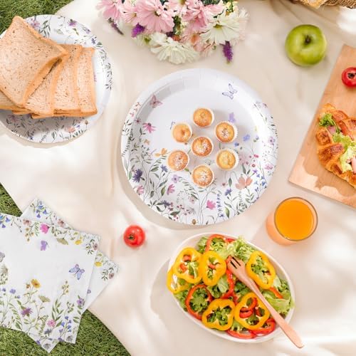 Platos y Servilletas de Papel Silvestre 96PCS, Desechables con Flores para Bautizo, Fiesta en el Jardín, Boda, Día de las Madres, Fiesta de - imagen 6
