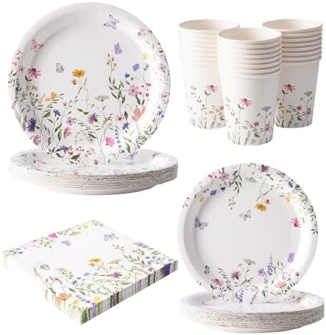 Platos y Servilletas de Papel Silvestre 96PCS, Desechables con Flores para Bautizo, Fiesta en el Jardín, Boda, Día de las Madres, Fiesta de - imagen 8