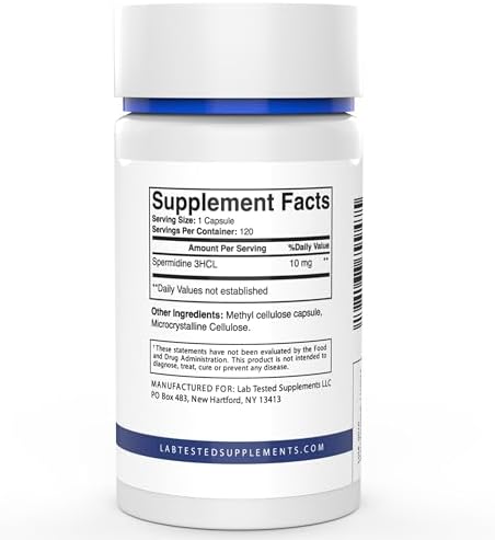 Suplementos Probados en Laboratorio - Suplemento de Spermidina 3HCL - 120 Cápsulas de 10mg - Certificados de Análisis de Terceros por Cada Lote - - imagen 2