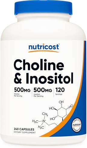 Suplemento de Colina e Inositol Nutricost (1,000mg) 240 Cápsulas - 500mg de Colina, 500mg de Inositol, Sin OGM, Sin Gluten, 120 Porciones - imagen 1