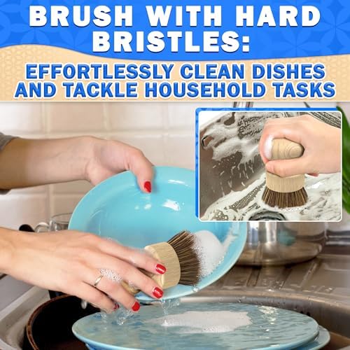 Set de 5 Cepillos de Bambú para Platos – Cepillo de Cocina con Cerdas Suaves y Firmes, Mango Ergonómico, Cabezal de Repuesto Incluido – Ligero para - imagen 7