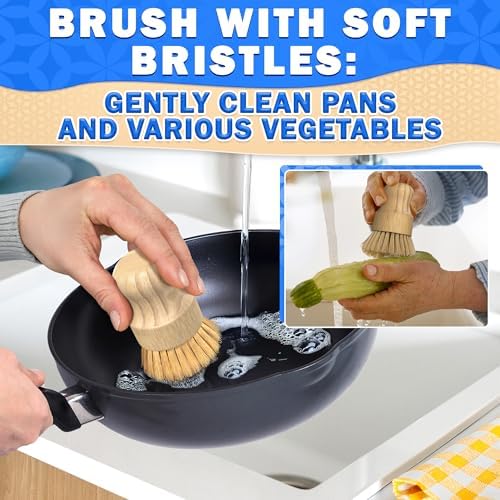 Set de 5 Cepillos de Bambú para Platos – Cepillo de Cocina con Cerdas Suaves y Firmes, Mango Ergonómico, Cabezal de Repuesto Incluido – Ligero para - imagen 8