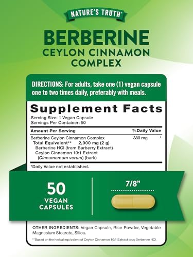 Berberina de Nature's Truth con Complejo de Canela de Ceilán | 50 Cápsulas Veganas | Suplemento Vegano, No GMO y Sin Gluten - imagen 2