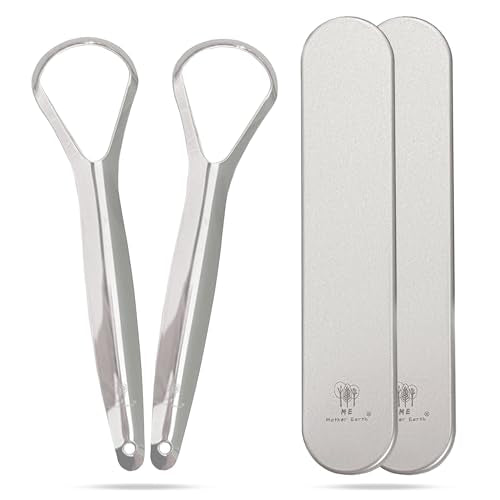 Me Mother Earth Juego de 2 Raspadores de Lengua de Acero Inoxidable para Adultos con 2 Estuches de Viaje – Limpiador Duradero para Cuidado Oral y - imagen 1